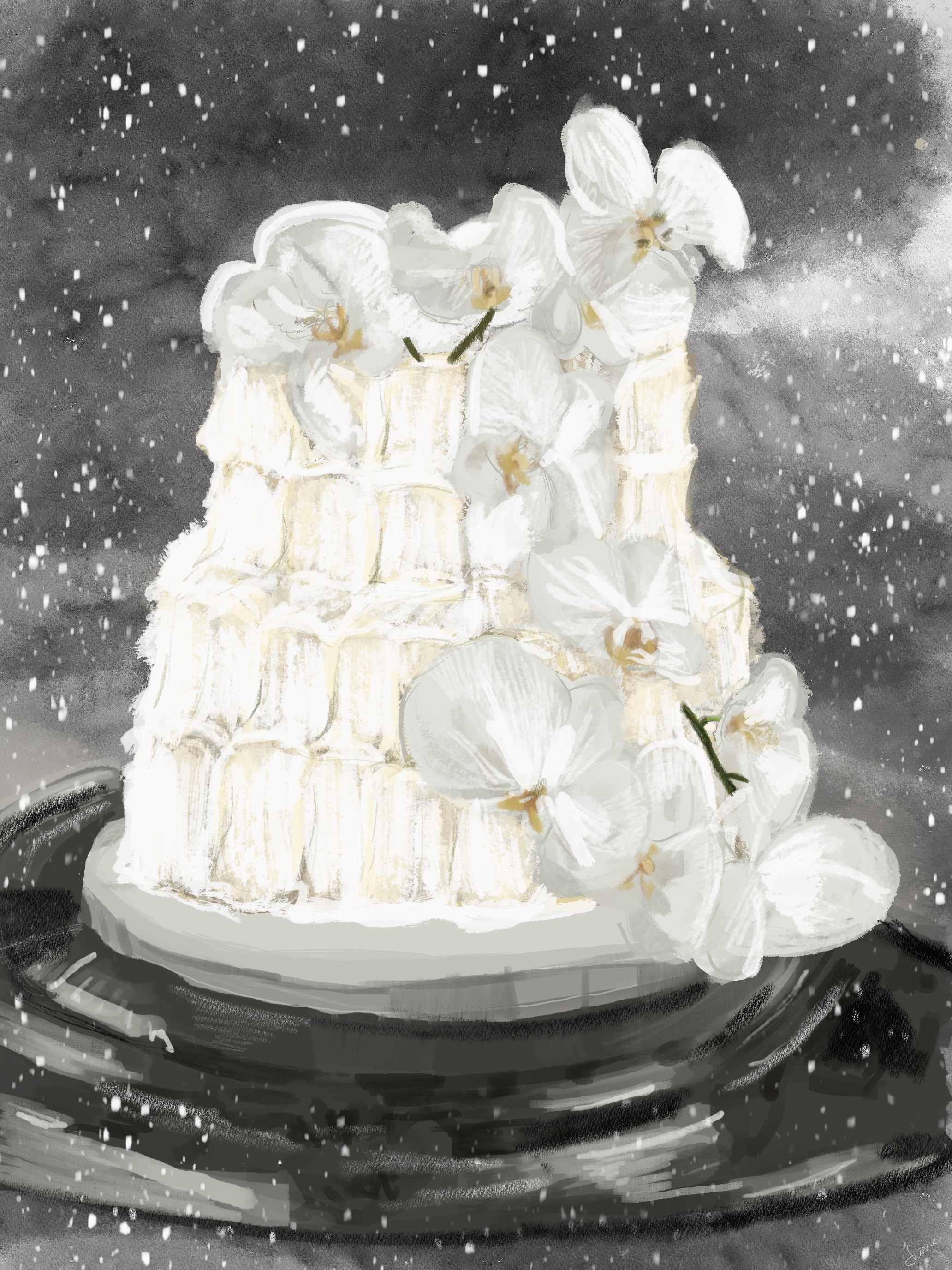 Orchid cake in snow