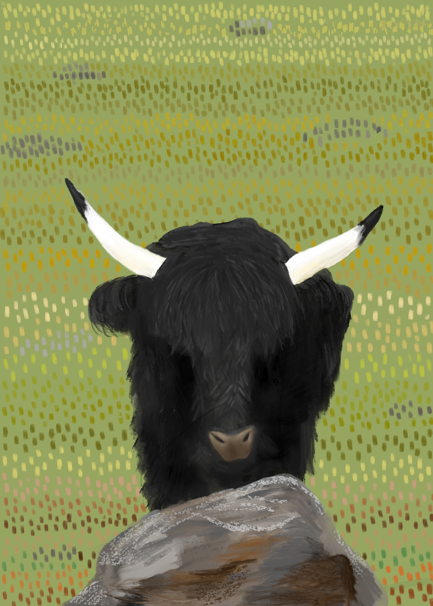 Yak study, pointillist field