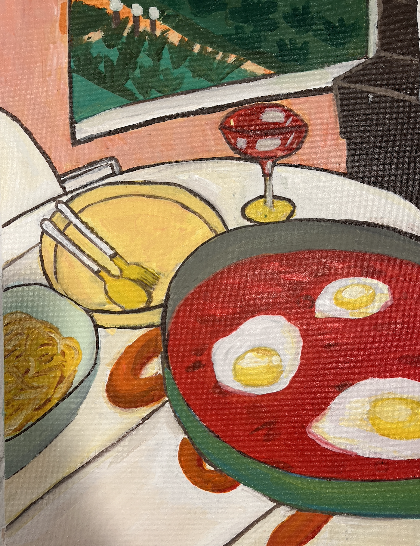 Still life — fried eggs and noodles